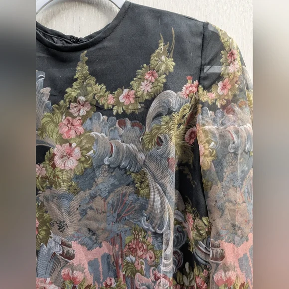 Vintage Floral Long Sleeve Chiffon Dress - Picture 4 of 13